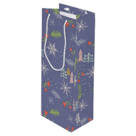 Merry kersthandgetekende bomen Snowflakes Flowers Wijn Cadeautas