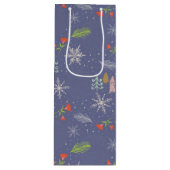 Merry kersthandgetekende bomen Snowflakes Flowers Wijn Cadeautas (Voorkant)