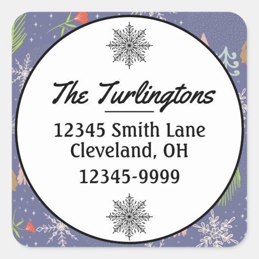 Merry kersthandgetekende Trees retouradres Vierkante Sticker (Voorkant)