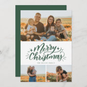 Merry Kersthandschrift 3 Foto Collage Feestdagenkaart (Voorkant / Achterkant)