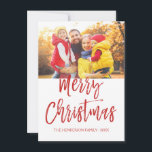 Merry-kersthandschrift met briefkaart voor script<br><div class="desc">Vrolijke Kerstmis Hand Lettered Script Photo Card. De foto en tekst van dit met de hand geletterde penseelscript kan worden bijgewerkt en aangepast met uw foto en familienaam. Op deze kaart staan ook de familienaam en een gouden folie krans op de achterkant van de Kaart.</div>