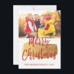Merry-kersthandschrift met briefkaart voor script<br><div class="desc">Vrolijke Kerstmis Hand Lettered Script Photo Card. De foto en tekst van dit met de hand geletterde penseelscript kan worden bijgewerkt en aangepast met uw foto en familienaam. Op deze kaart staan ook de familienaam en een gouden folie krans op de achterkant van de Kaart.</div>