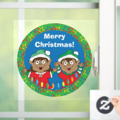 Merry KerstHappy Elves Round Window Cling Raamsticker (Huis)