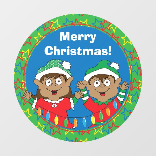 Merry KerstHappy Elves Round Window Cling Raamsticker (Vel)