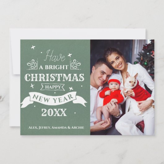 Merry KerstHappy Nieuwjaarsfoto Typografie Kaart (Voorkant)