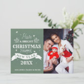 Merry KerstHappy Nieuwjaarsfoto Typografie Kaart (Staand voorkant)