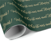 Merry KerstHappy Nieuwjaarsscript groen goud Cadeaupapier (Rol Hoek)