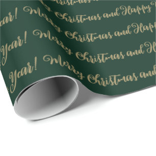 Merry KerstHappy Nieuwjaarsscript groen goud Cadeaupapier