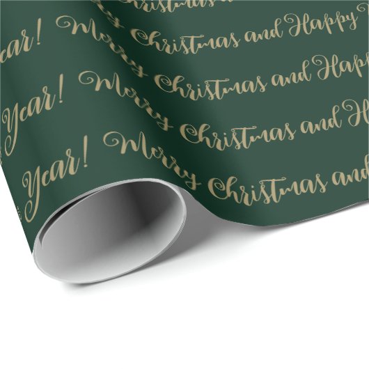 Merry KerstHappy Nieuwjaarsscript groen goud Cadeaupapier (Rol Hoek)