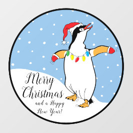 Merry KerstHappy Penguin Window Cling Raamsticker