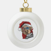 Merry Kersthipster Pug Keramische Bal Ornament (Voorkant)