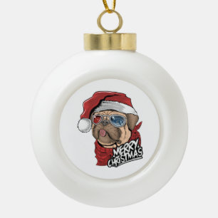 Merry Kersthipster Pug Keramische Bal Ornament