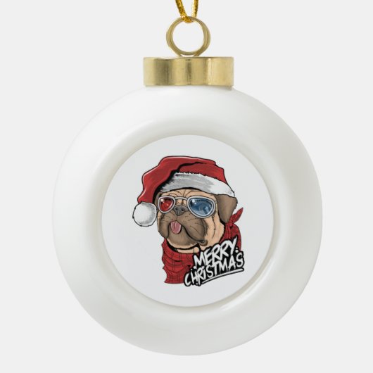 Merry Kersthipster Pug Keramische Bal Ornament (Voorkant)