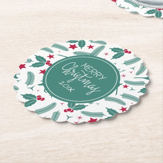 Merry KerstHolly en Deers Pattern Kartonnen Onderzetters (Gekanteld)
