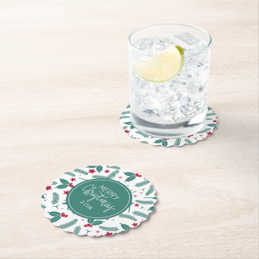 Merry KerstHolly en Deers Pattern Kartonnen Onderzetters (Insitu)