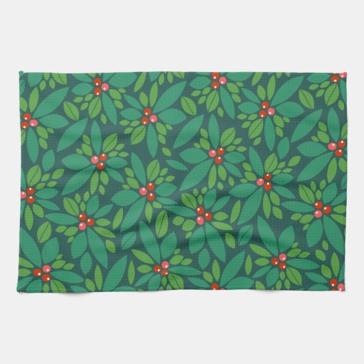 Merry KerstHolly Floral Pattern Theedoek (Horizontaal)