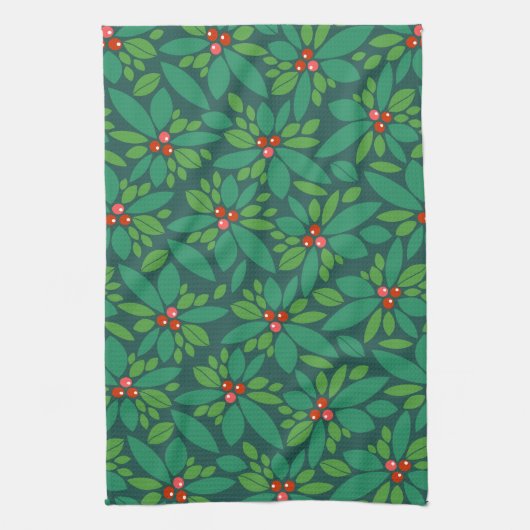 Merry KerstHolly Floral Pattern Theedoek (Verticaal)