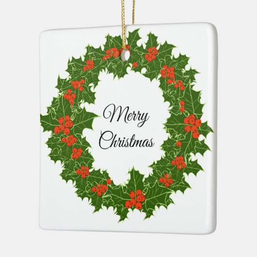 Merry KerstHolly Wreath Keramisch Ornament (Links)