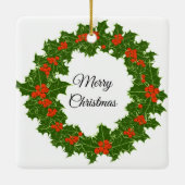 Merry KerstHolly Wreath Keramisch Ornament (Achterkant)
