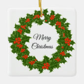 Merry KerstHolly Wreath Keramisch Ornament (Voorkant)