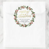 Merry KerstHolly Wreath | Retouradres Ronde Sticker (Tas)