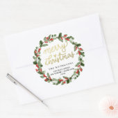 Merry KerstHolly Wreath | Retouradres Ronde Sticker (Envelop)