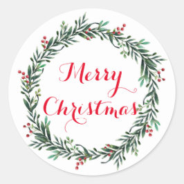 Merry KerstHolly Wreath Ronde Sticker