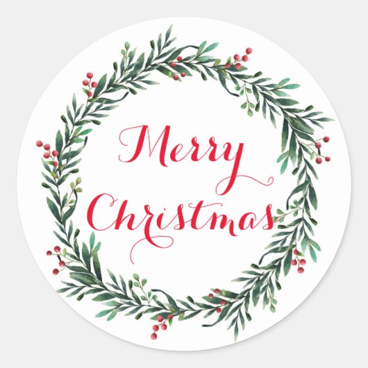 Merry KerstHolly Wreath Ronde Sticker (Voorkant)