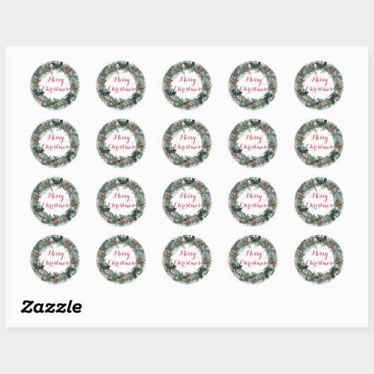 Merry KerstHolly Wreath Ronde Sticker (Vel)