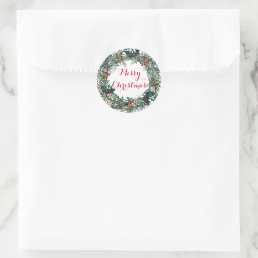 Merry KerstHolly Wreath Ronde Sticker (Tas)