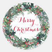 Merry KerstHolly Wreath Ronde Sticker (Voorkant)