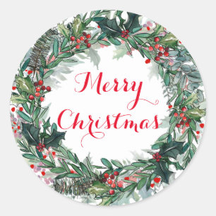 Merry KerstHolly Wreath Ronde Sticker