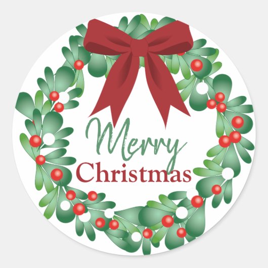 Merry KerstHolly Wreath Ronde Sticker (Voorkant)