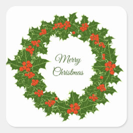 Merry KerstHolly Wreath Vierkante Sticker