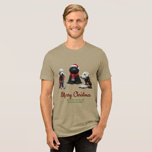 Merry Kersthonden Tri-Blend Shirt (Voorkant volledig)
