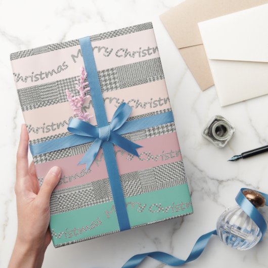 Merry-kersthoundstooth Pattern, Stripes Cadeaupapier (Geschenken)
