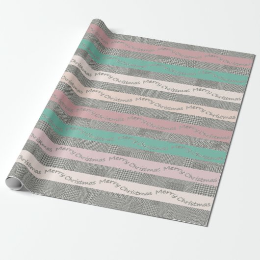 Merry-kersthoundstooth Pattern, Stripes Cadeaupapier (Uitgerold)