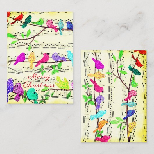 Merry kerstkaart Colorful Musical Birds Song Notitiekaartje (Voorkant / Achterkant)
