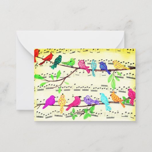 Merry kerstkaart Colorful Musical Birds Song Notitiekaartje (Achterkant)