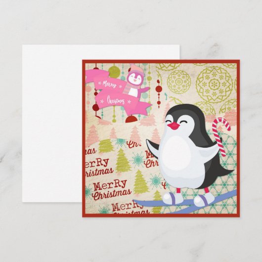 Merry-kerstkaartje Penguin-platte kaart (Voorkant / Achterkant)