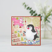 Merry-kerstkaartje Penguin-platte kaart (Staand voorkant)
