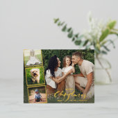 Merry Kerstkalligrafie Foto Collage Gold Folie Feestdagen Briefkaart (Staand Voorkant)