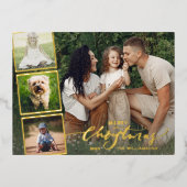 Merry Kerstkalligrafie Foto Collage Gold Folie Feestdagen Briefkaart (Voorkant)