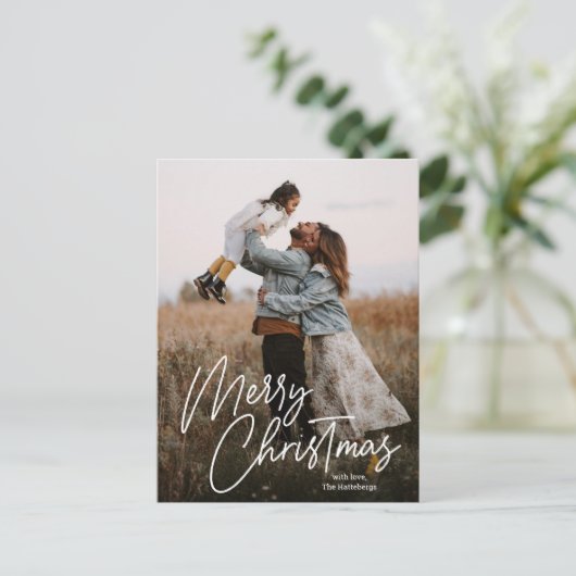 Merry Kerstkalligrafie Foto Feestdagenkaart (Staand voorkant)