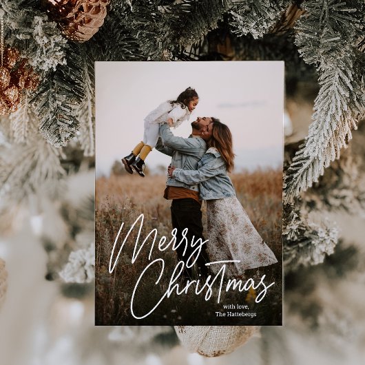 Merry Kerstkalligrafie Foto Feestdagenkaart