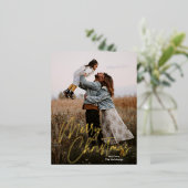 Merry Kerstkalligrafie Foto Folie Feestdagen Briefkaart (Staand Voorkant)