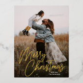 Merry Kerstkalligrafie Foto Folie Feestdagen Briefkaart (Voorkant)