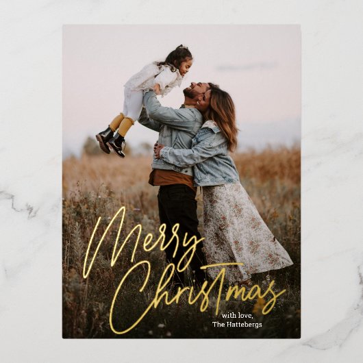 Merry Kerstkalligrafie Foto Folie Feestdagen Briefkaart (Voorkant)