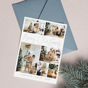 Merry Kerstkalligrafie Foto Silver Folie Feestdagenkaart