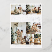 Merry Kerstkalligrafie Foto Silver Folie Feestdagenkaart (Voorkant)